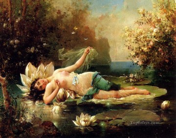  Water Lienzo - Un idilio acuático 2 Hans Zatzka flores clásicas